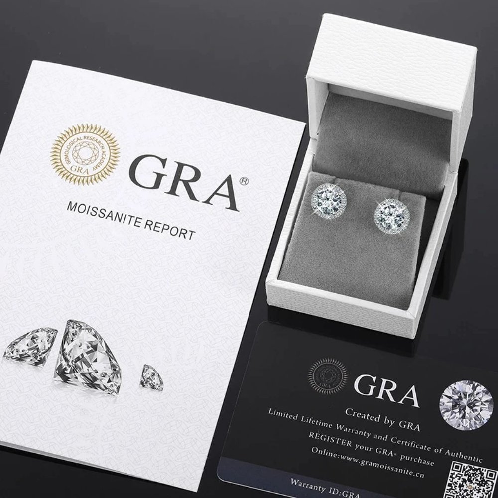 Certified 4ct. t.w. Moissanite Diamond Round Halo Stud Earrings NEW - Picture 9 of 13